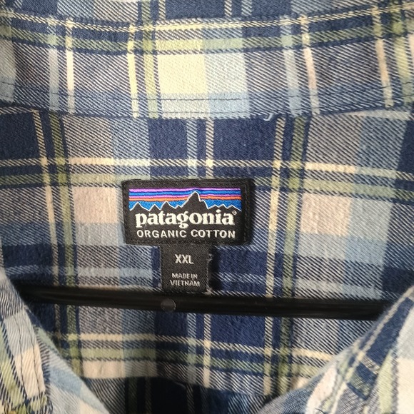 Patagonia Long Sleeved Fjord Flannel Shirt Men XXL Virtually Blue Missing Button - Picture 3 of 12